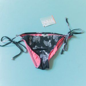 NEW Roxy Smocked Brazilian Black Tropical Palm Print Bikini Bottoms Sz S